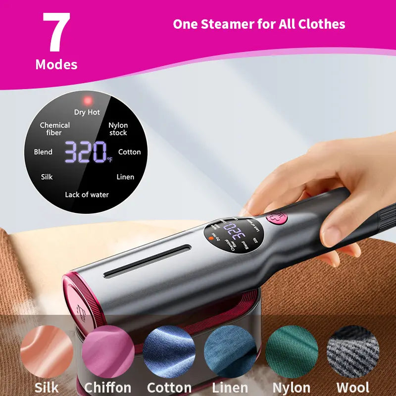 7-Mode Portable Garment Steamer – 5s Fast Heating, LED Display & Travel-Friendly Design