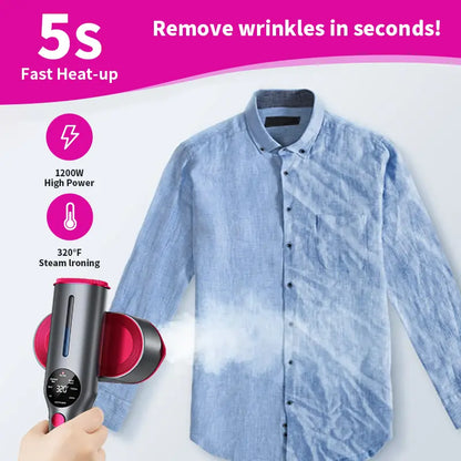 7-Mode Portable Garment Steamer – 5s Fast Heating, LED Display & Travel-Friendly Design