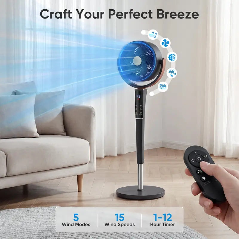 Smart DC Pedestal Fan | 15 Speeds, Remote Control & Ultra-Quiet Cooling